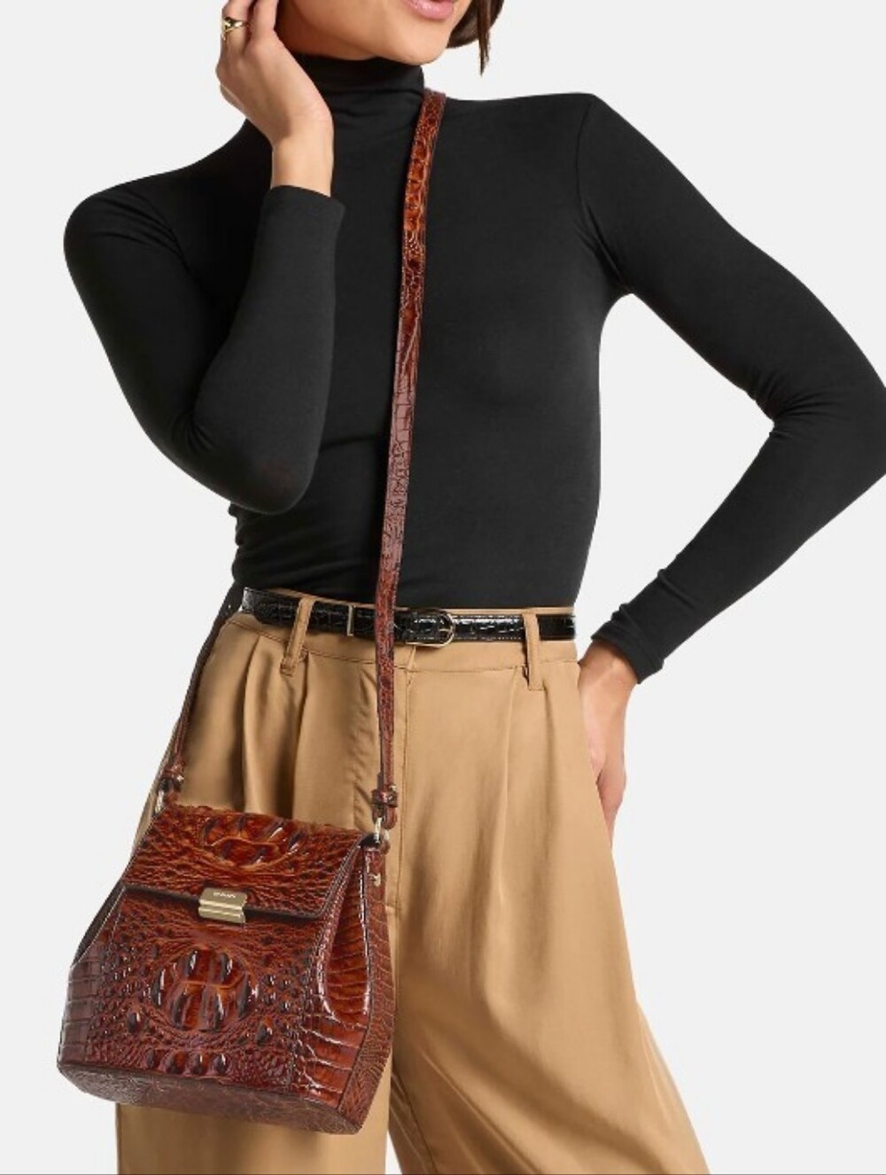 Brahmin Pecan Margo Crocodile Embossed Leather Crossbody Purse - Picture 13 of 13